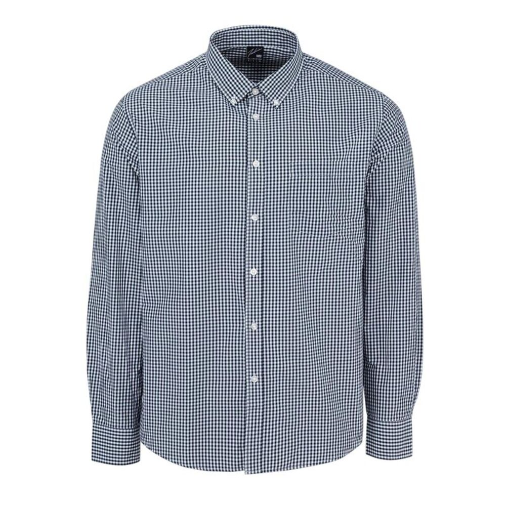 Fabric Mens Patterned Poplin Long-Sleeved Shirt / Navy Gingham
